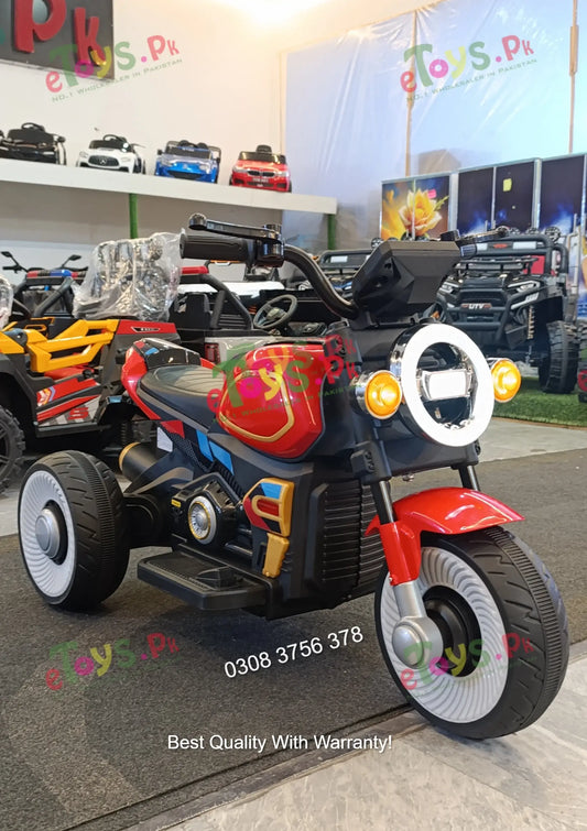 Kids electric ride-on motorcycle trike Model 601 in red and black with LED halo headlight
