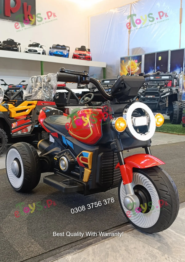 Kids electric ride-on motorcycle trike Model 601 in red and black with LED halo headlight