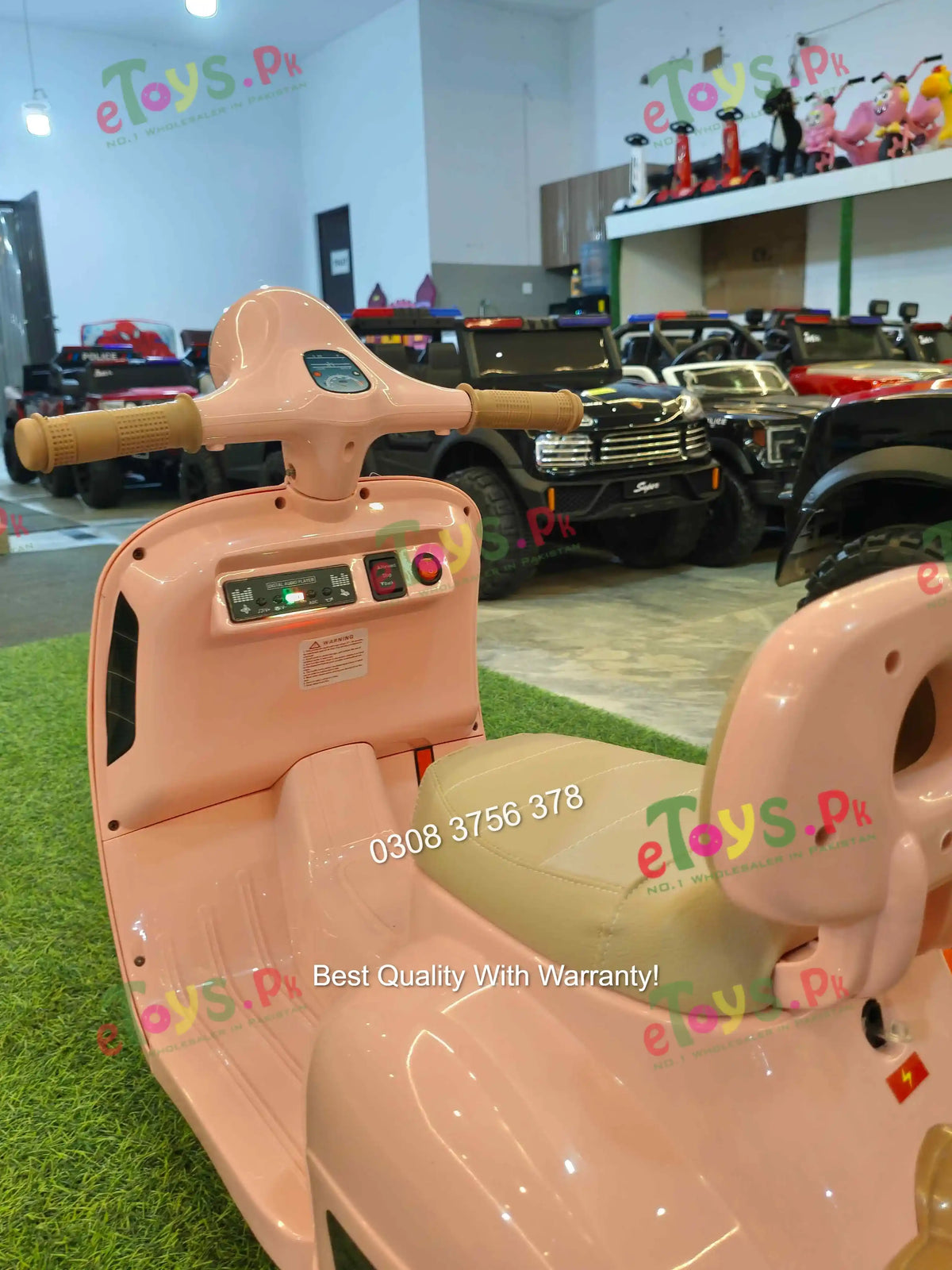 Control panel of Kids Electric Vespa Scooter showing music player and switche