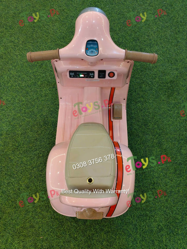 Kids Electric Vespa Scooter for Girls side view showing seat and storage