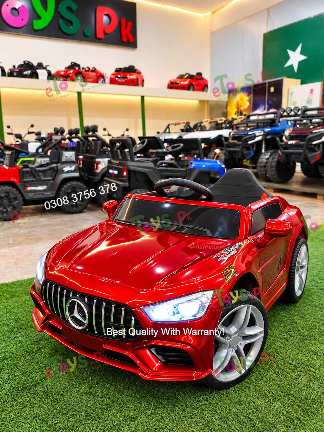 Side view of Mercedes style kids electric ride-on car