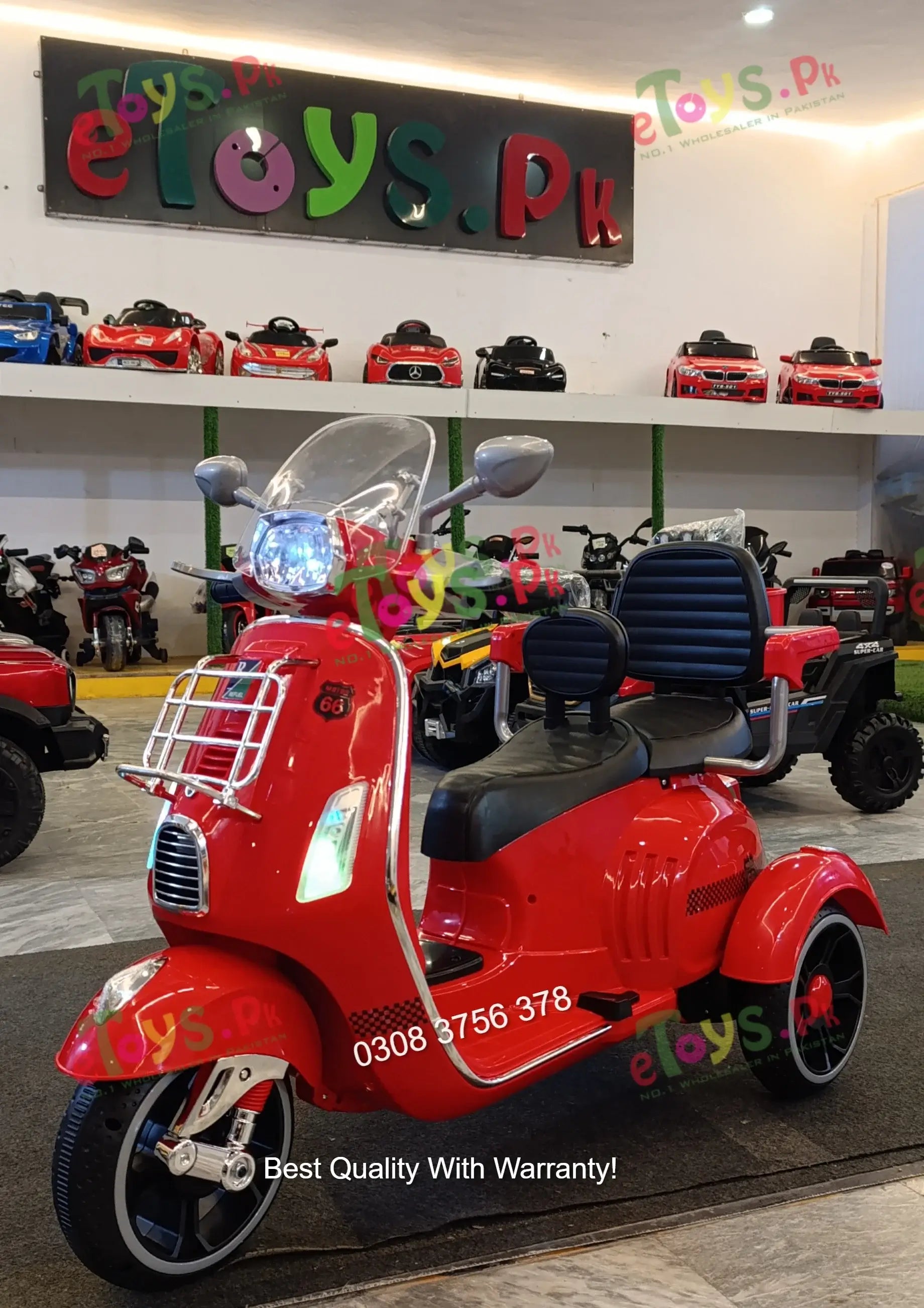 Vespa 2 seater kids electric scooter with two kids riding