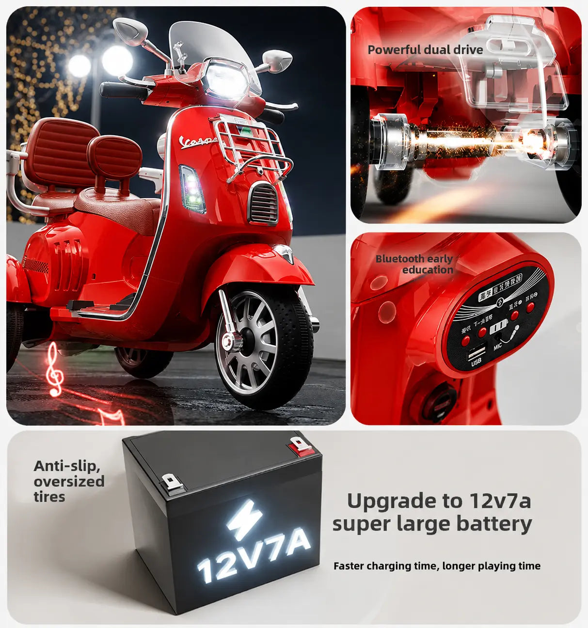 Vespa kids scooter rear seat and backrest view