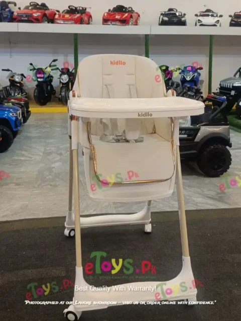Kidilo High Chair White with Gold Accents Front View
